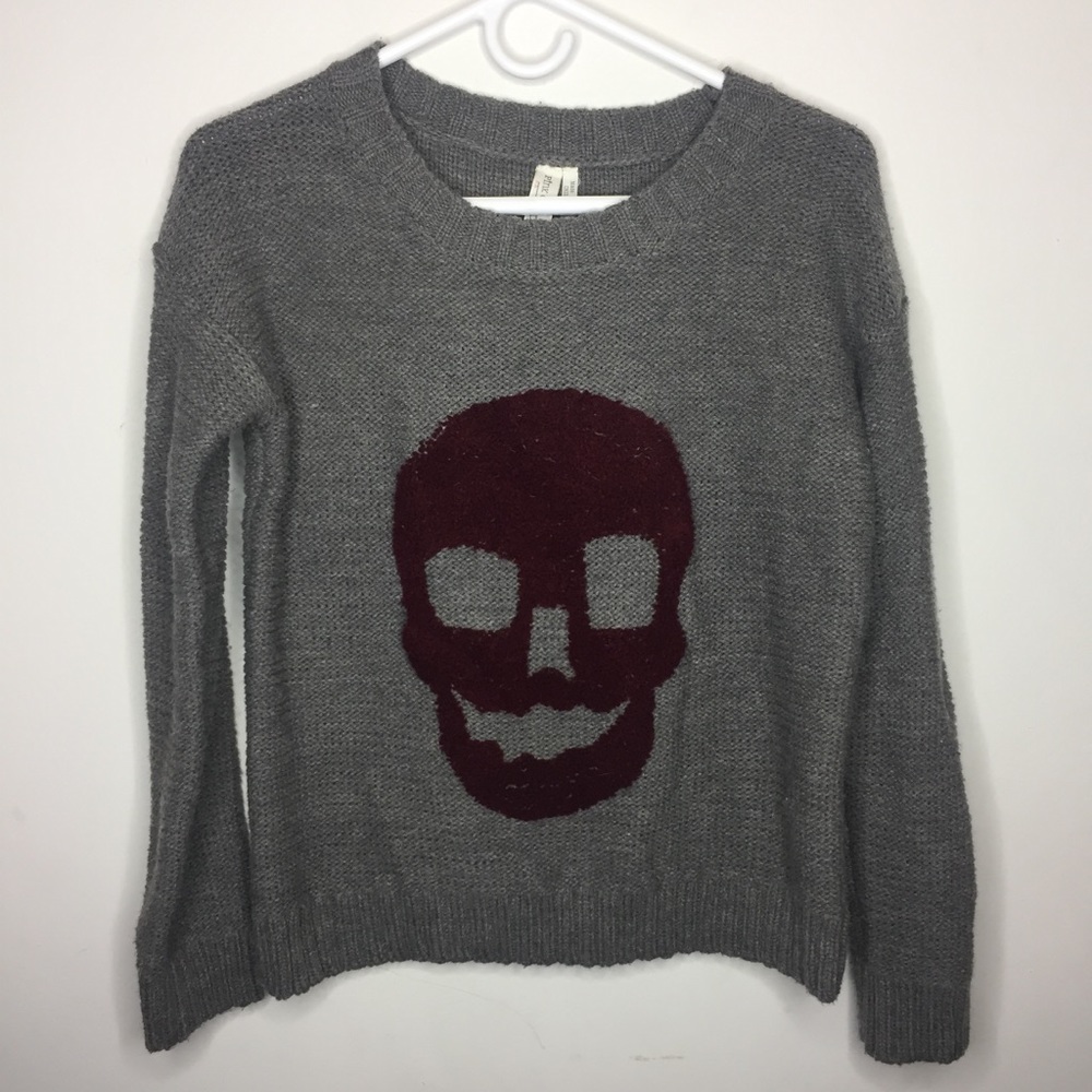 Small Gray & Maroon Skull Sweater